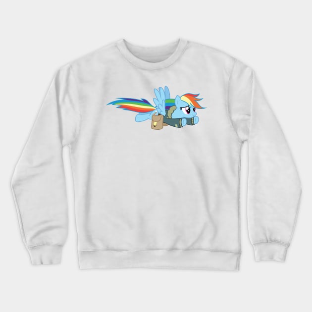 Rainbow Dash soaring in her bomber jacket Crewneck Sweatshirt by CloudyGlow